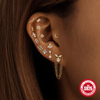 925Sterling Silver Tassel Water Drop Zircon Cartilage Piercing Flat Spiral Piercing Earrings Hot Selling Ear Bone Studs