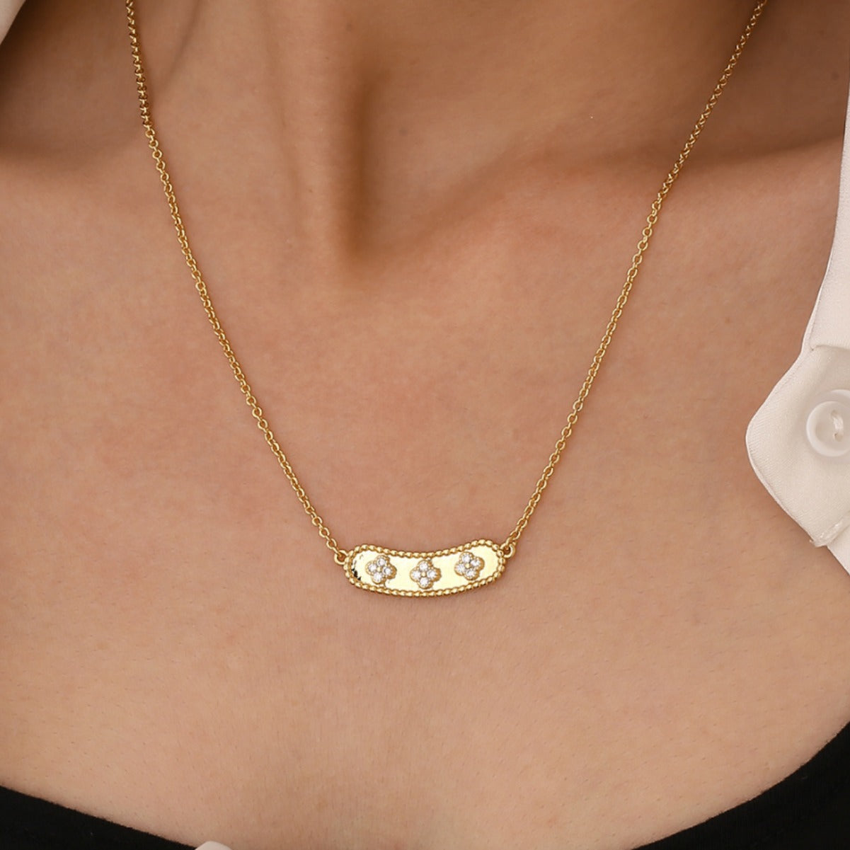 N0304 Nameplate Four-Leaf Clover Copper Necklace for Women New Trendy French Pendant