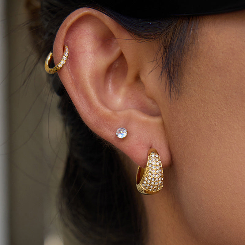 2H 18K Stainless Steel Drill Earrings Ear Buckle Non-Fading Ear Jewelry Accessories