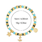 B0285 Fashion Bohemian Retro Starfish Anchor Bracelet Ocean Blue Turquoise Beads