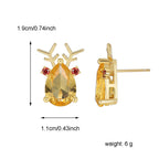 E0532 Christmas Ornaments Elk Shape Stud Earrings for Women Copper Plated Real Gold Zircon Holiday Earrings
