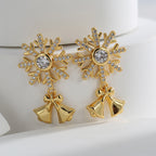 E0540 Christmas Ornaments Brass Gold Plated Minimalist Stud Earrings Female fashion Exquisite Snowflake Zircon Earrings