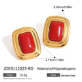 Gold-Plated Stainless Steel Agate Stud Earrings — material detail — jewelry finish and design detail