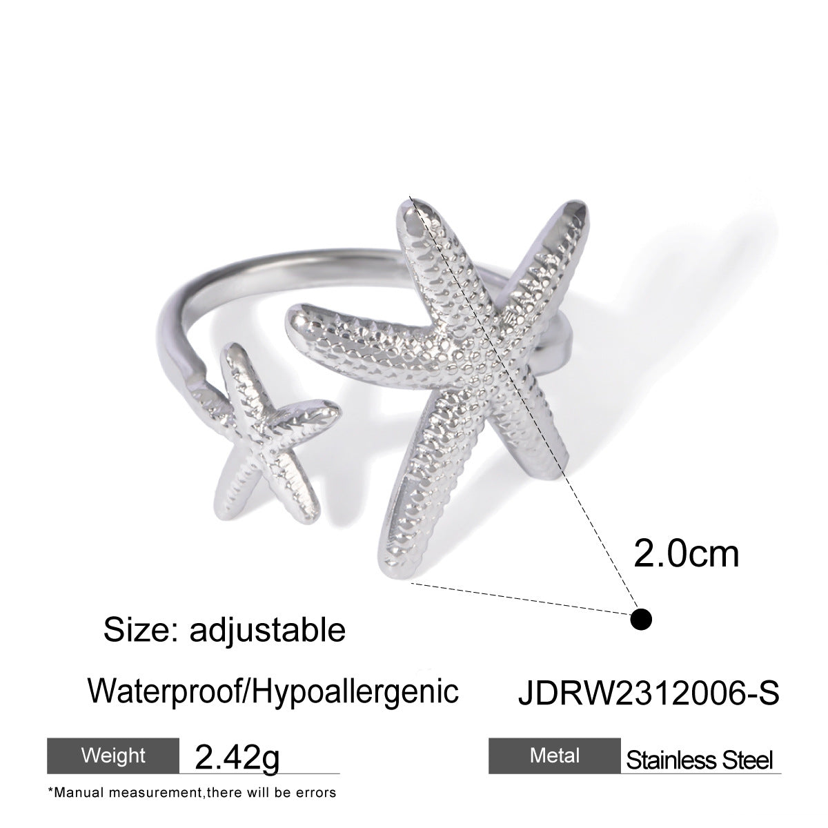 Vacation Starfish Shell Ring Non-Fading Jewelry Stainless Steel Accessories Ring