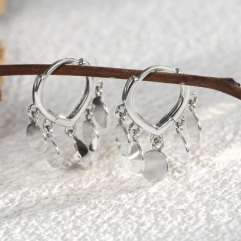 E0383 Sparkling Round Disc Earrings for Women Simple Earrings Personality Versatile Ear Jewelry