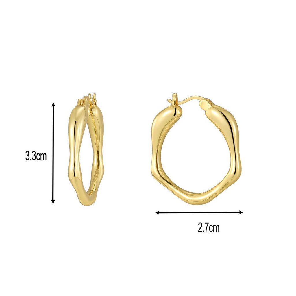 E0611 Fashion Retro Wave Pattern Smooth Earrings for Women Copper Gold Plated Simple Ear Jewelry
