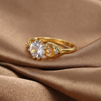 R0359 Simple Design Zircon Ring for Women, Copper Plated with Real Gold, Fashionable Ring