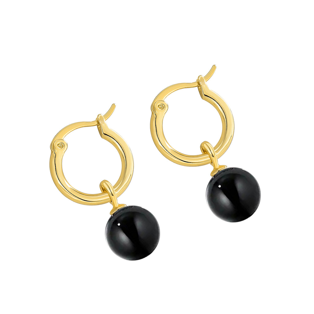 Gold-Plated Brass Shell Pearl Hoop Earrings with Minimalist Detail with a minimalist design profile