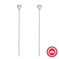 Heart Crystal Tassel 925 Sterling Silver Threader Earrings — earring silhouette — alternate angle 2 — jewelry finish and design detail