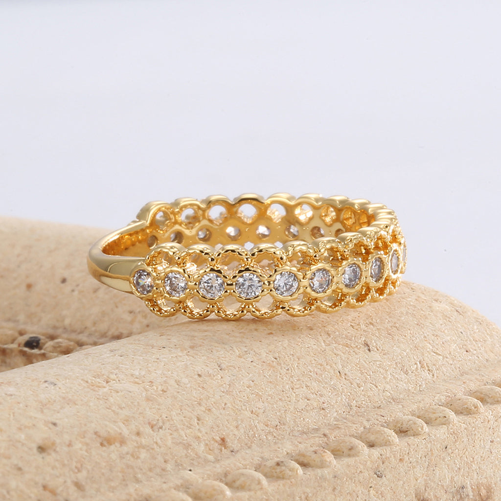 Gold-Plated Brass Vintage-Inspired CZ Ring with Cubic zirconia Detail in a gold-tone brass finish