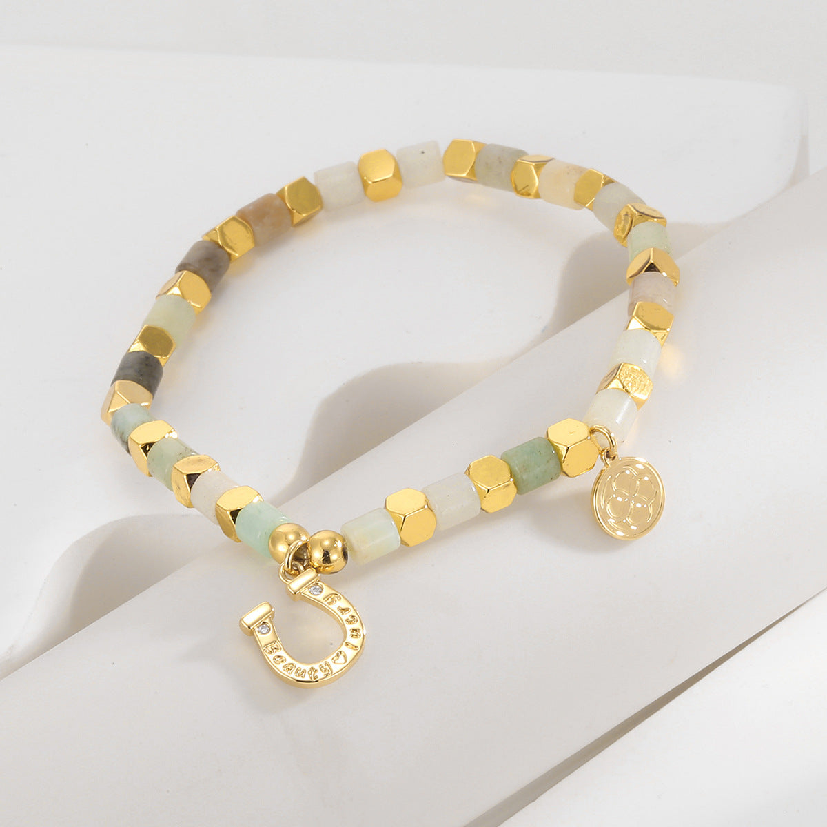 B0264 Copper plating18k Gold Fashion Stone Bracelet Bohemian Horseshoe Beads