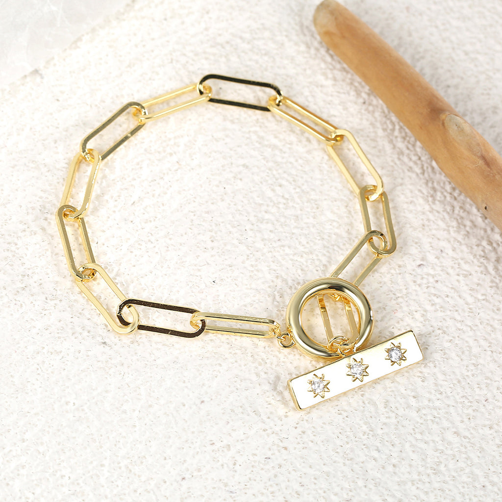 B0081 Star Bracelet Women's Metal Loop Chain Hollow Design OT Chain Link Round Buckle Accessories