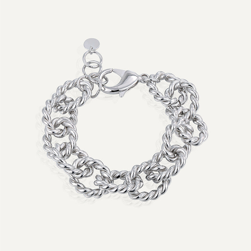 B0189 Chain Braided Bracelet For Women Silver Hip Hop Punk Retro