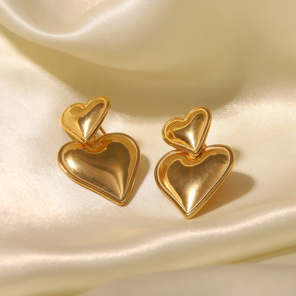 Trendy Accessories18k Gold-plated Heart Pendant Earrings Simple Design Fashionable Ear Jewelry