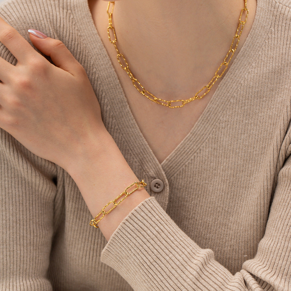 2H 18K Gold Stainless Steel Square Chain Bracelet Versatile Non-Fading Bracelet Jewelry