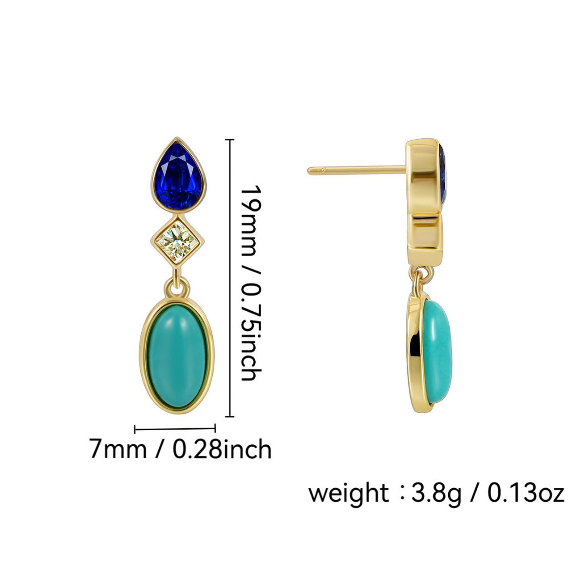 E0359 Korean Fashion Water Drop Blue Zircon Earrings for Women Simple Green Turquoise Earrings