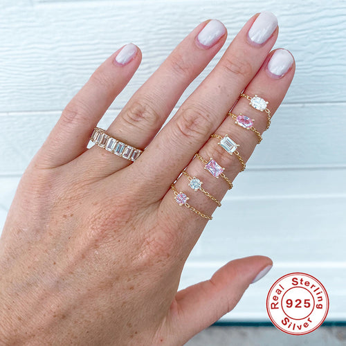 Colored Zircon 925 Sterling Silver Adjustable Chain Ring — band profile