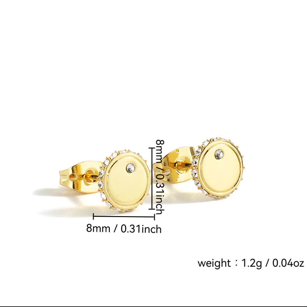 E0071 Simple Geometric Round Earrings for Women, Copper Gold-Plated with Inlaid Diamonds, Trendy Export Jewelry