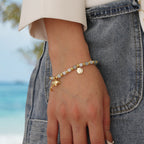 CYB0235 Copper plating14k Gold Dolphin Gemstone Beaded Ocean Bracelet