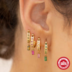 S925Sterling Silver Colorful Zircon Earrings for Women Fashion Square Drop Earrings Hoop Earrings Jewelry