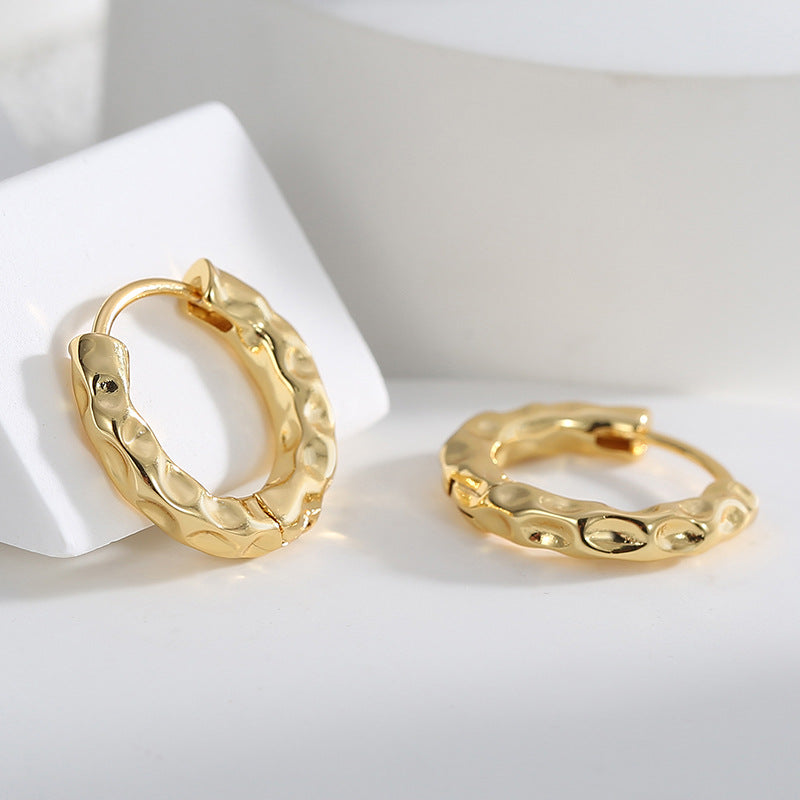 E0453 Irregular Design Sense Concave-Convex Earrings for Women Brass Gold-Plated Simple Hammered Texture Ear Cuffs