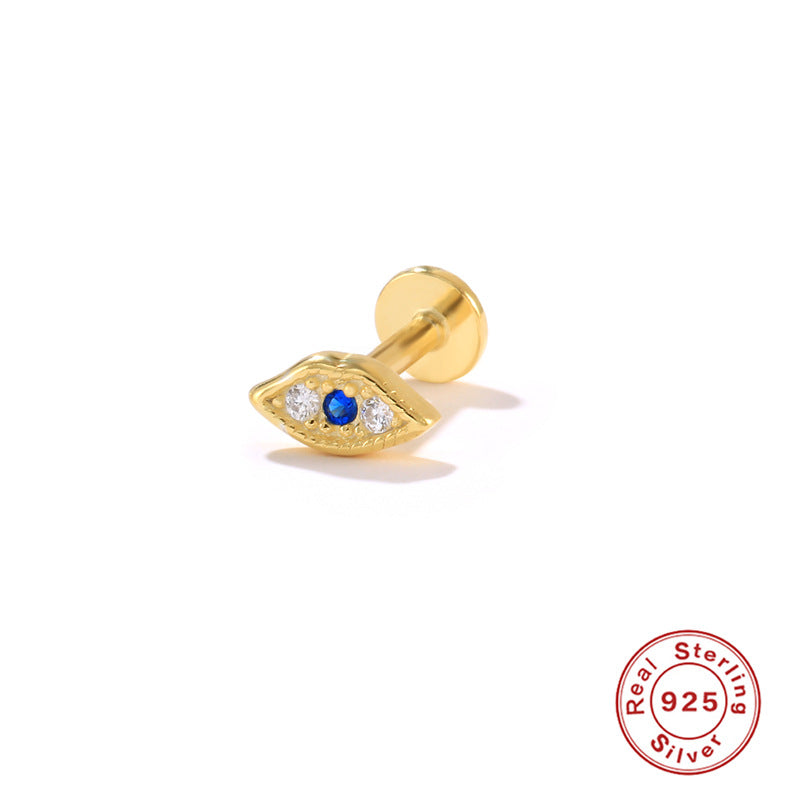 S925Sterling Silver Lip Piercing with Diamond Inlay, Popular Flat Head Threaded Cartilage Piercing Stud