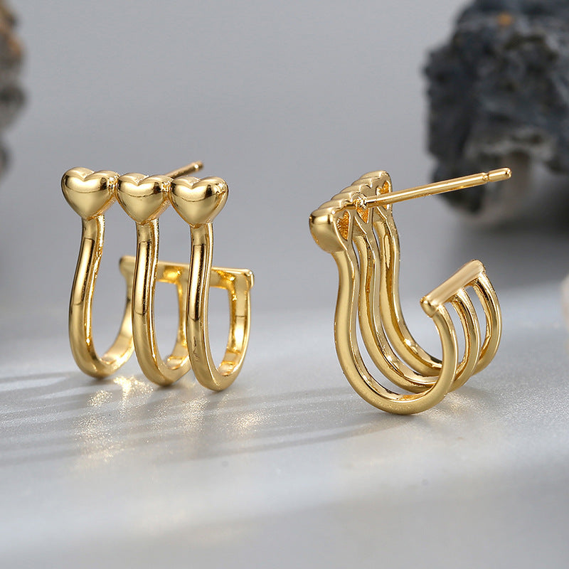 E0468 Korean Style Simple Heart-Shaped Ear Hooks for Women Brass Gold-Plated New Design Earrings