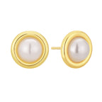 E0662 Simple Fashion Round Cute Earrings for Women Copper Gold Plated Minimalist Style Inlaid Pearl Earrings