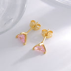 E0773 Elegant and Simple Triangle Pink Zircon Earrings for Women with a Sense of Design