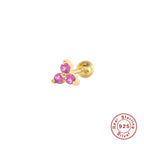 S925Sterling Silver Geometric Triangle Inlaid Diamond Colorful Piercing Threaded Earrings Hot-Selling Mini Ear Bone Stud Earrings for Women