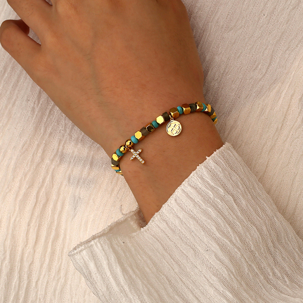 B0307 Vintage Trendy Cross Bracelet Vacation Trendy Beaded