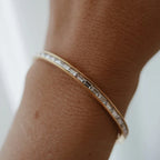 2H  Bracelet for Women, Versatile Fashion Stainless Steel18K Gold Inlaid White Square Zircon Bracelet