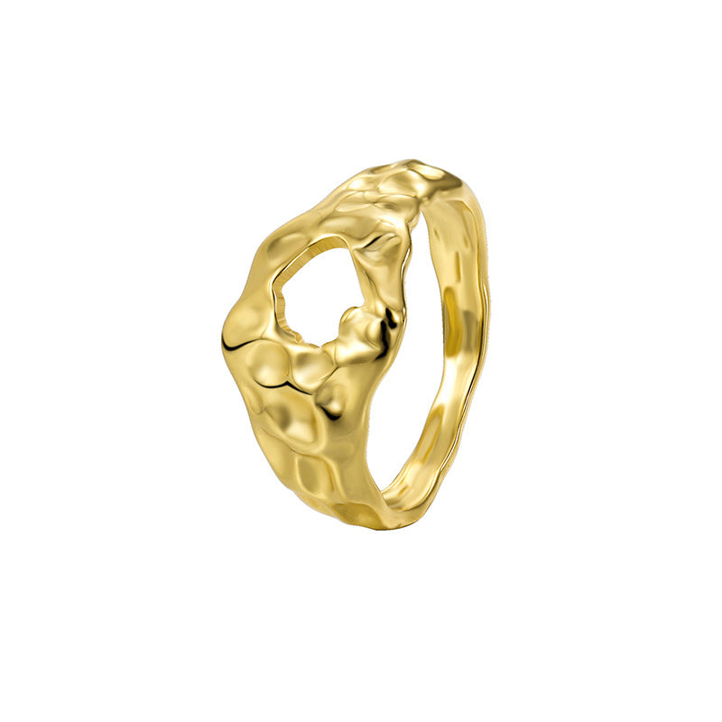 R0471 Exaggerated Irregular Concave-Convex Surface Design Ring for Women Brass Gold-Plated Ring