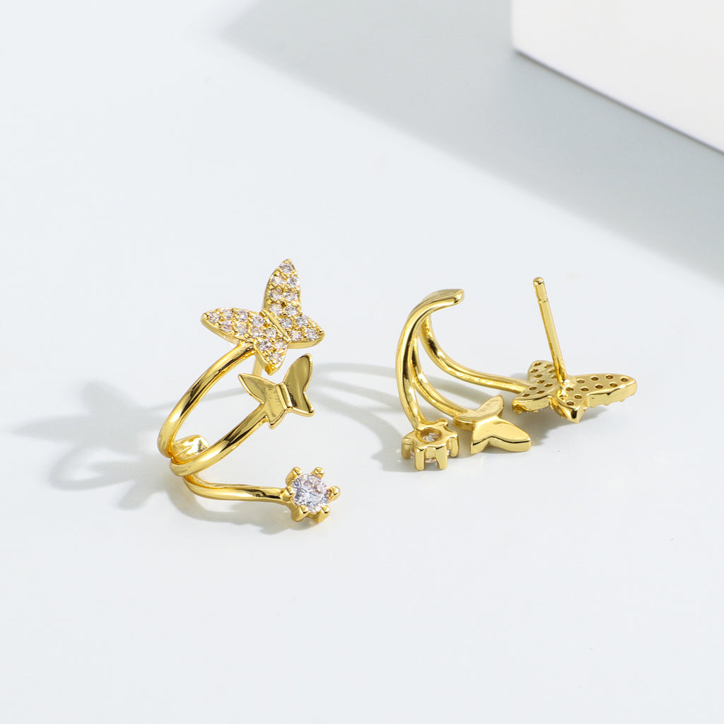 E0135Korean Version Silver Needle Zirconia Stud Earrings Simple Female Small Butterfly Shape Ear Jewelry Earrings