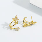 E0135Korean Version Silver Needle Zirconia Stud Earrings Simple Female Small Butterfly Shape Ear Jewelry Earrings