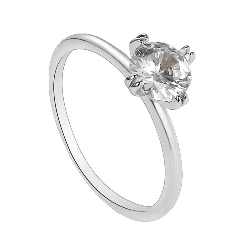 R0246Elegant Zircon Ring for Women Fashionable Diamond-Encrusted Four-Prong Crown Wedding Ring Ring