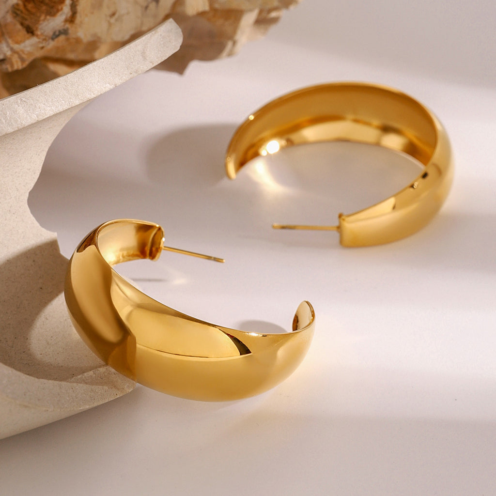 2H Stainless Steel Double c Earrings, ear studs, exaggerated ear accessories, non-fading jewelry