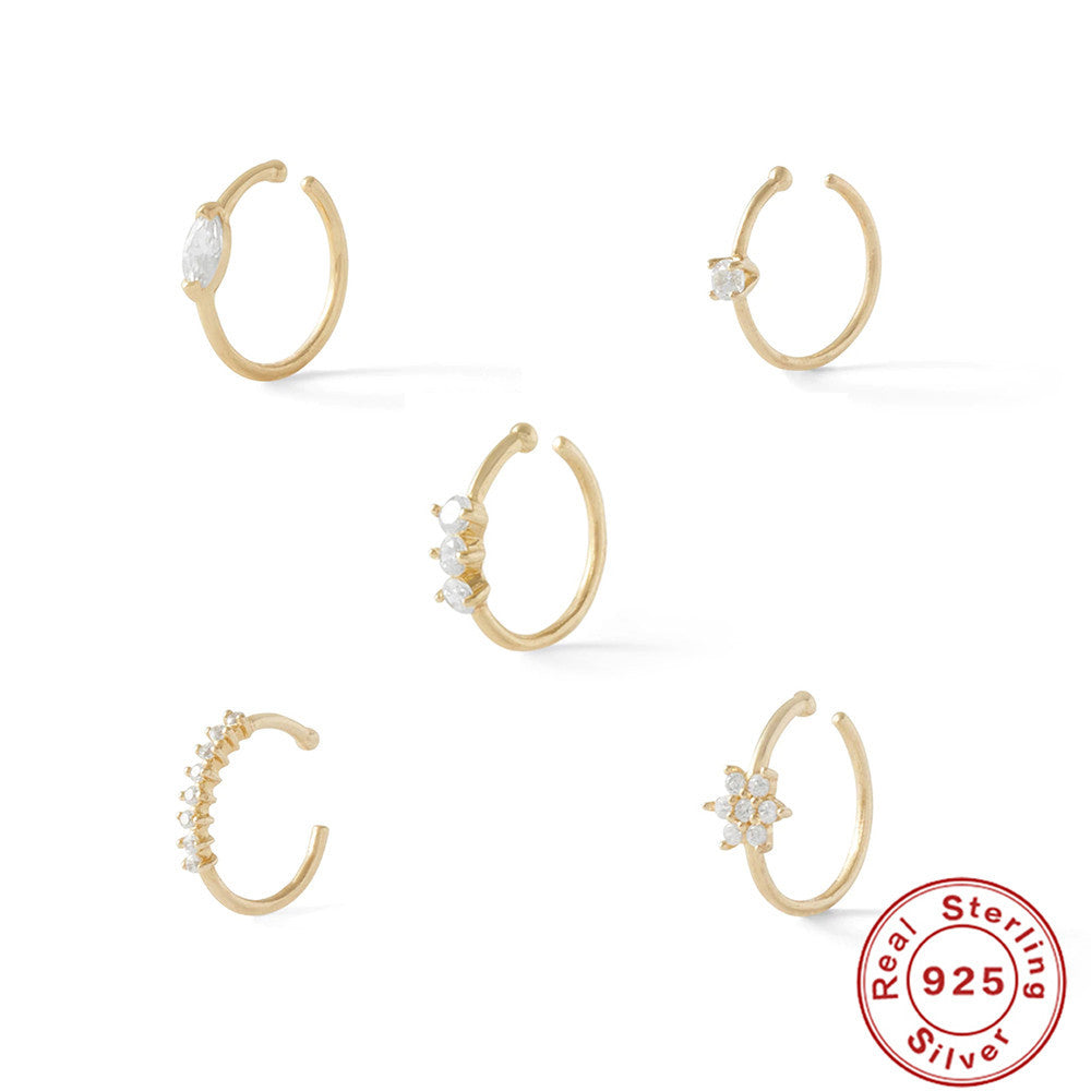 S925Sterling Silver Diamond-Studded Body Piercing Jewelry Nose Ring Nose Stud Ear Jewelry Trendy Ear Cuff Ear Cartilage