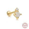 Unisex Sterling Silver Opal Threaded Ear Bone Stud Earrings — surface finish close-up — alternate angle 2 — jewelry finish and design detail