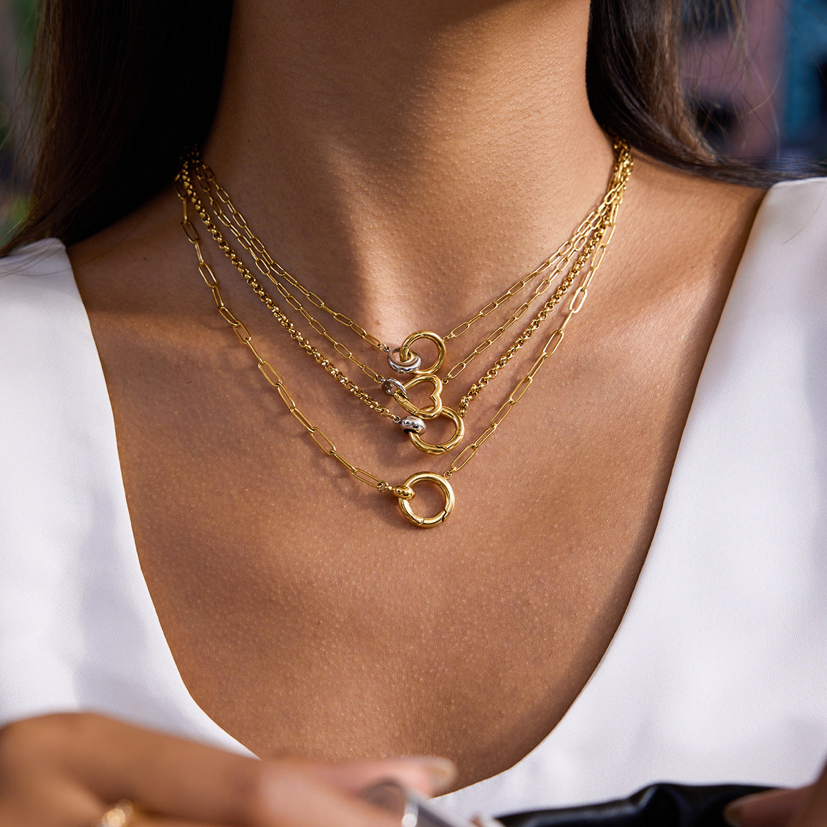 DIY Heart-shaped Necklace with Clasp for Women, Stainless Steel Collarbone Chain Jewelry