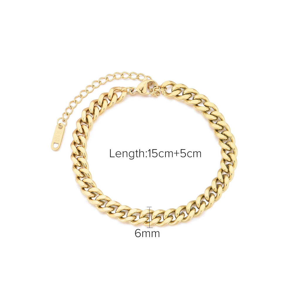 2H Stainless Steel Cuban Bracelet Versatile Bracelet Vacuum Electroplating Vintage Style Cuban Chain