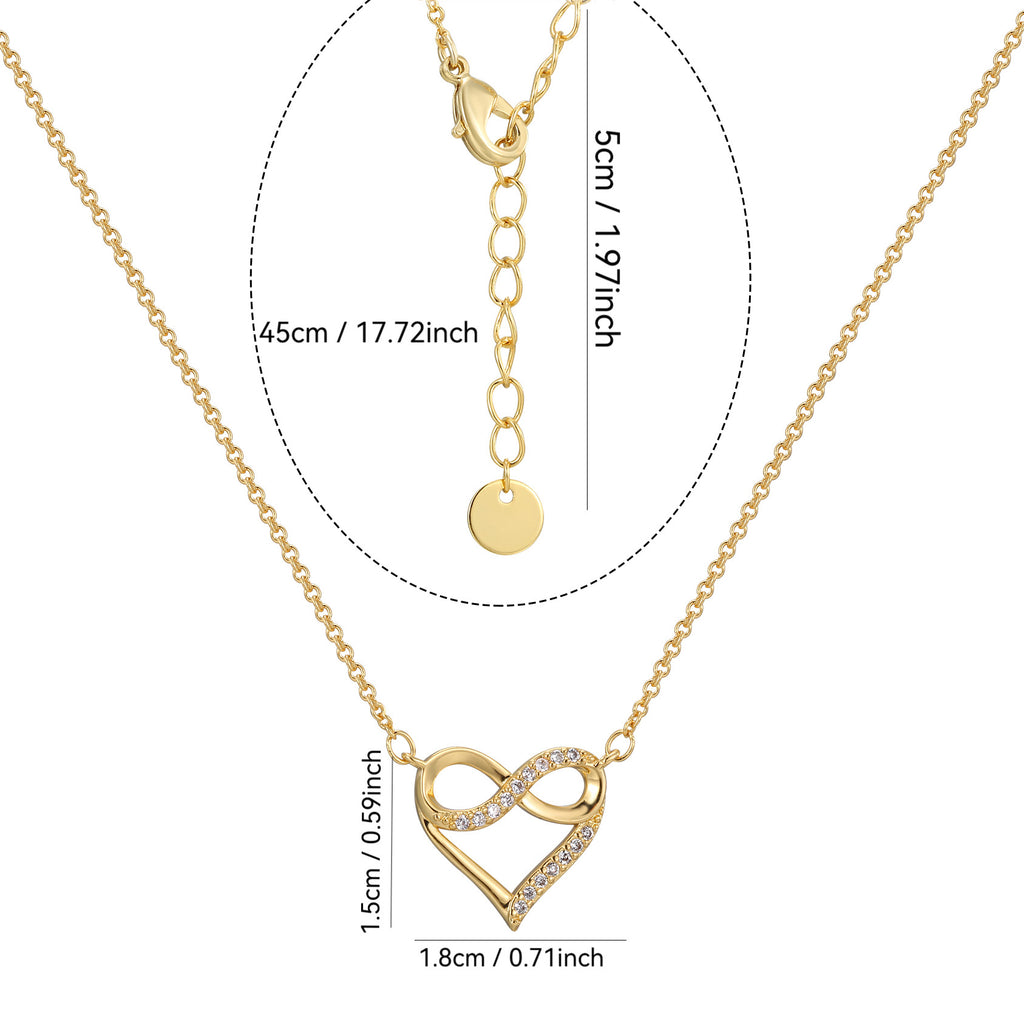 N0016 Japanese and Korean Elegant Luxury Design Hollow Heart Zircon Necklace for Women Infinity Symbol Pendant