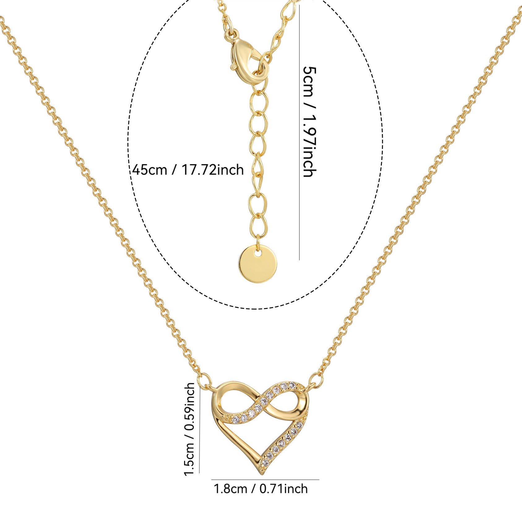 N0016 Japanese and Korean Elegant Luxury Design Hollow Heart Zircon Necklace for Women Infinity Symbol Pendant