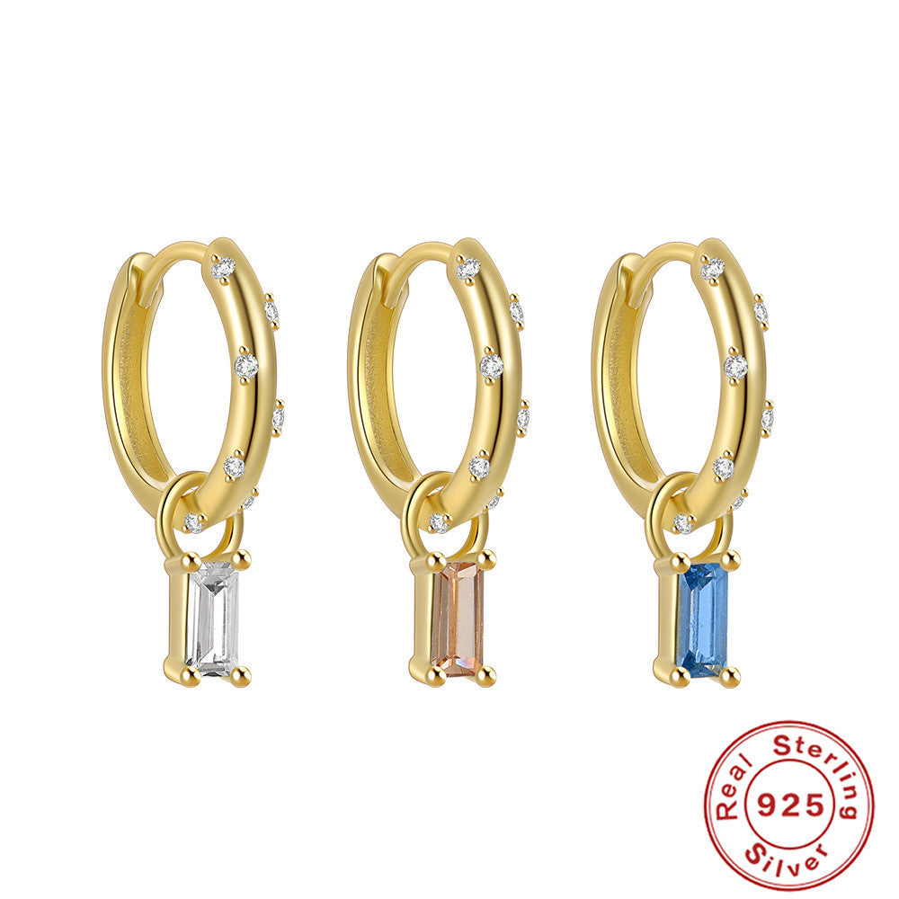 S925Pure Silver Color Diamond Square Earrings Hoop Earrings Classic Hot Sale Hoop Earrings