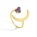Gold-Plated Brass Star Moon Stone Adjustable Ring styled for independent jewelry boutiques — jewelry finish and design detail