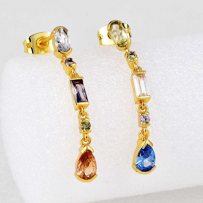 E0654 Fashion Multi-color Zircon Earrings for Women Long Tassel Bohemian Trendy Drop Earrings