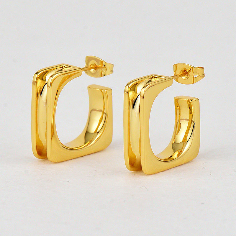 E0702 Geometric Square Fashion Earrings for Women Copper Plated Real Gold Smooth Earrings
