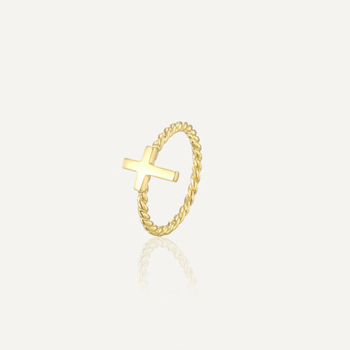 18K Gold-Plated Brass Cross Ring for boutique wholesale jewelry collections