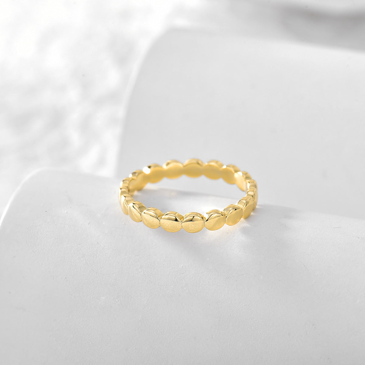 R0165 Minimalist Mirror Texture Circle Ring Vintage Glossy Minimalist18K Gold Ring