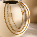 18K Gold Stainless Steel Triple Beaded Loop Chain Braided Chain Three-Layer Necklace Same Style Beach Jewelry